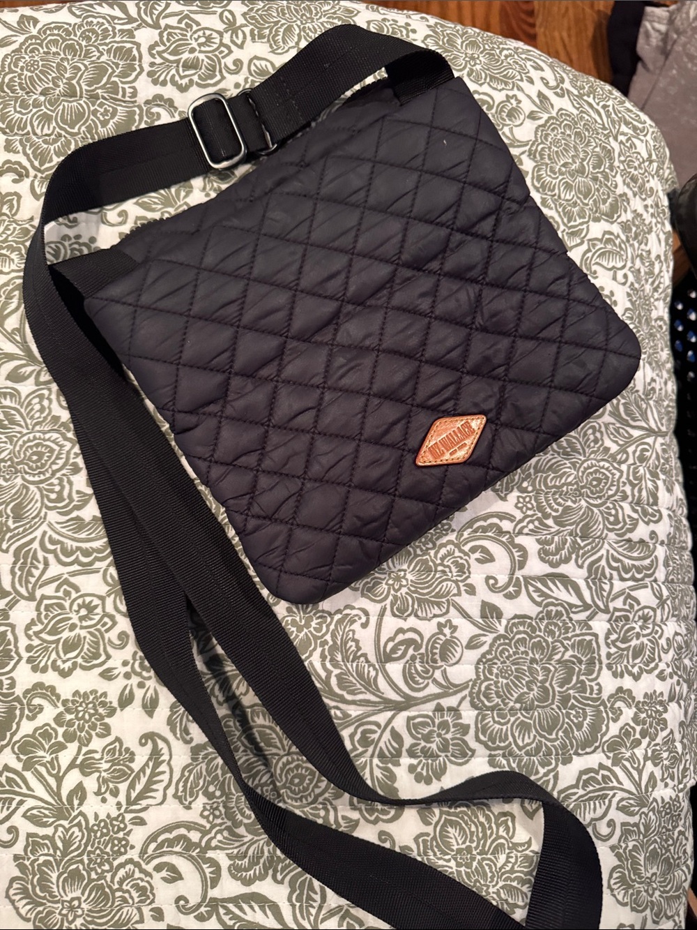 MZ Wallace Quilted Black Crossbody Messenger with Leather Logo